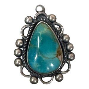 Vintage Bell Trading Sterling Silver & Turquoise Pendant Southwest 1" Gift Mom